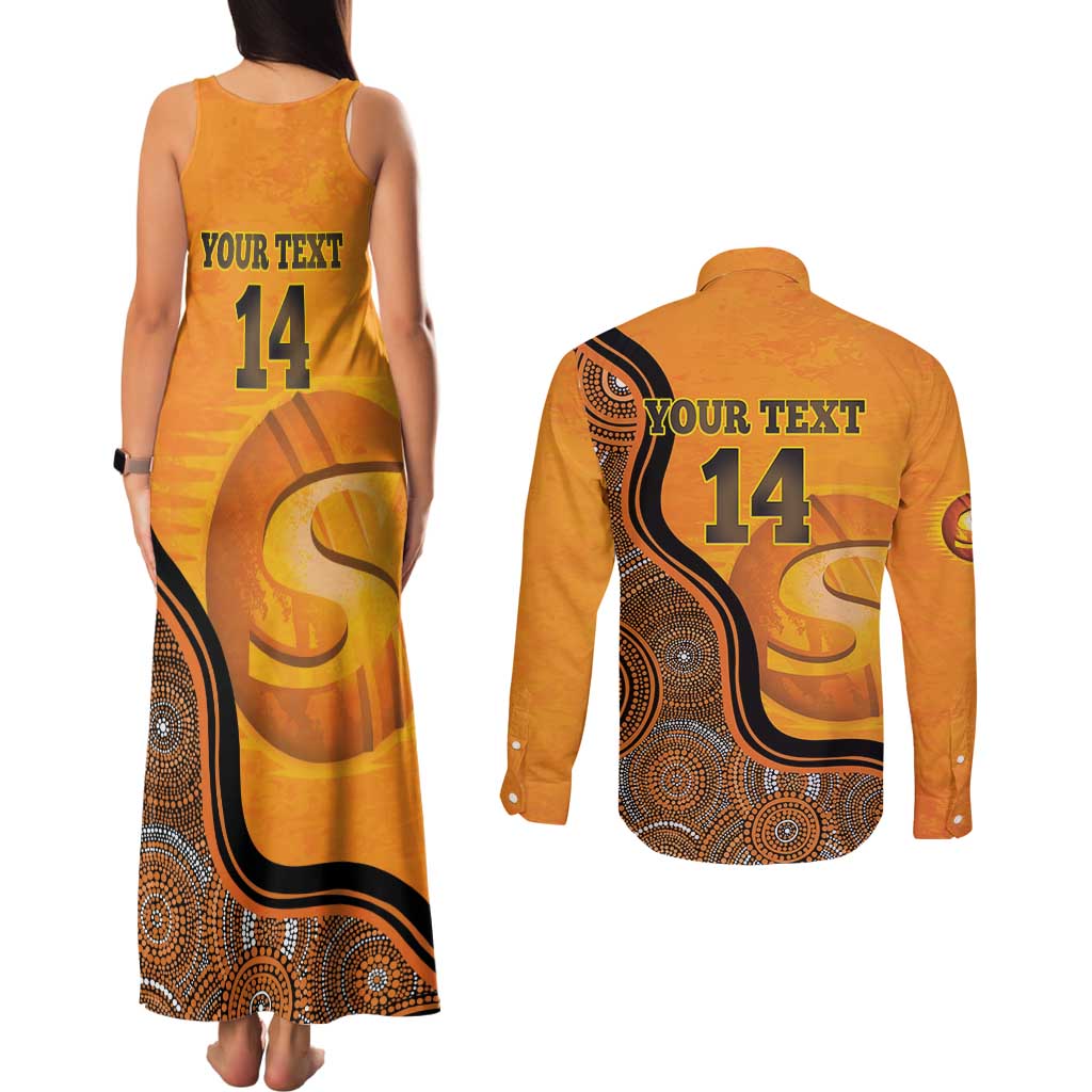 Custom Perth Scorchers Couples Matching Tank Maxi Dress and Long Sleeve Button Shirt Indigenous Art - Grunge Style