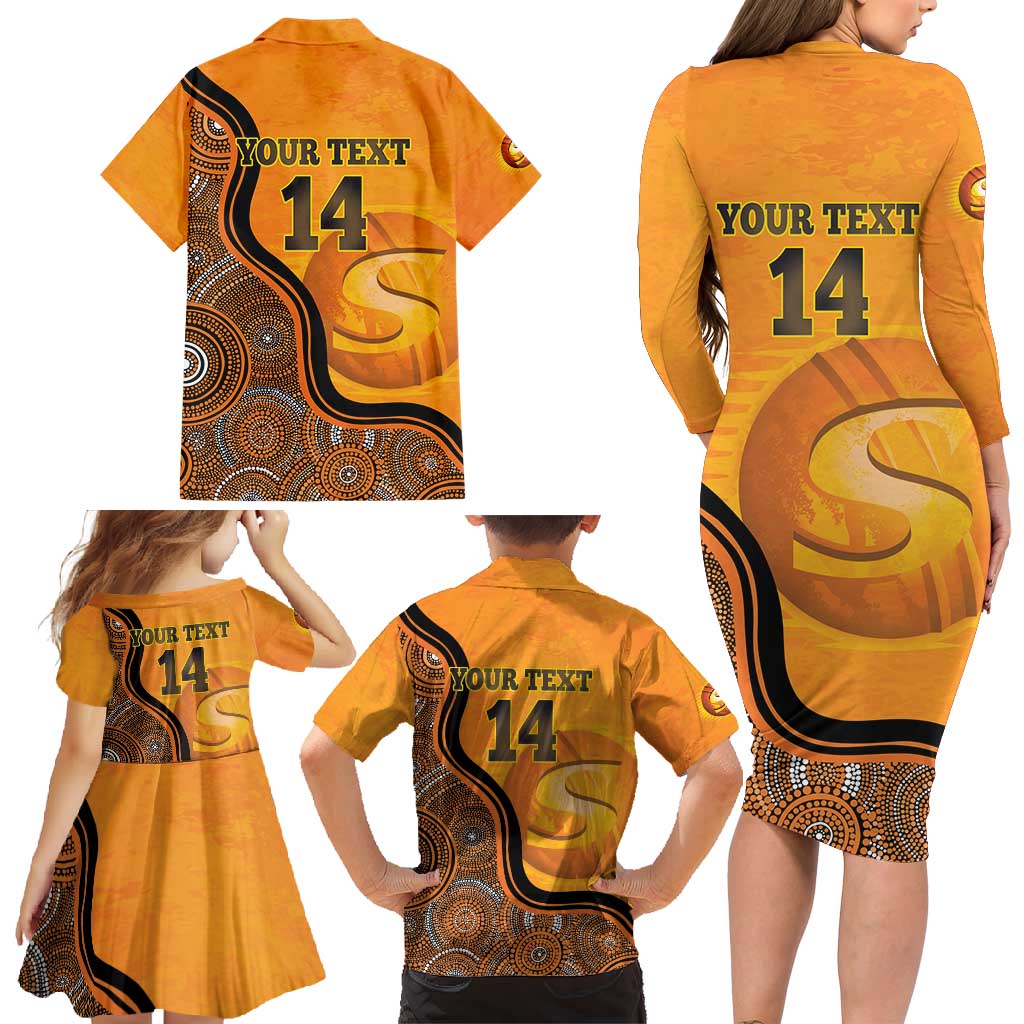 Custom Perth Scorchers Family Matching Long Sleeve Bodycon Dress and Hawaiian Shirt Indigenous Art - Grunge Style