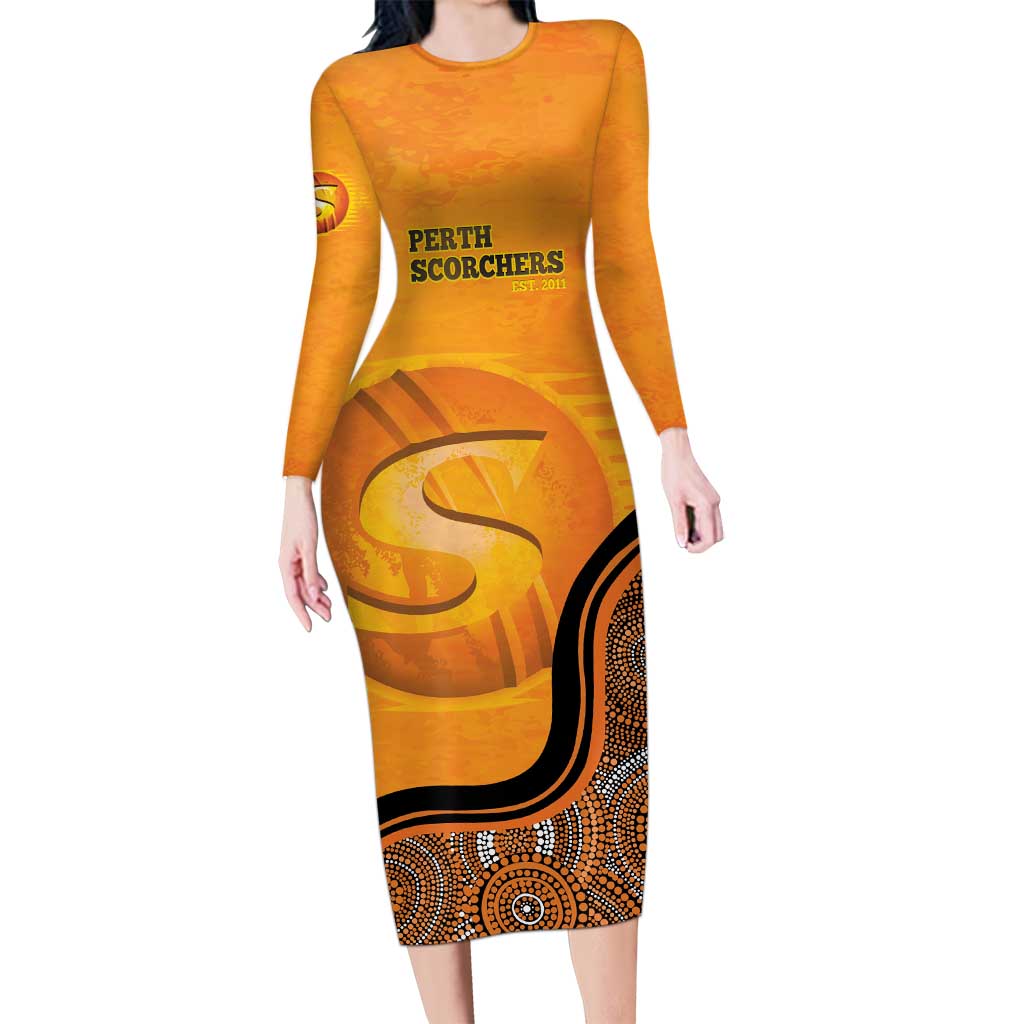 Custom Perth Scorchers Family Matching Long Sleeve Bodycon Dress and Hawaiian Shirt Indigenous Art - Grunge Style