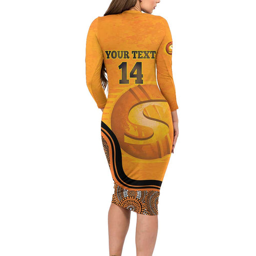 Custom Perth Scorchers Family Matching Long Sleeve Bodycon Dress and Hawaiian Shirt Indigenous Art - Grunge Style