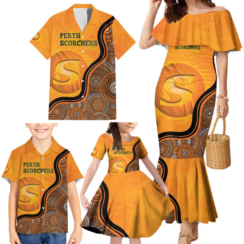 Custom Perth Scorchers Family Matching Mermaid Dress and Hawaiian Shirt Indigenous Art - Grunge Style