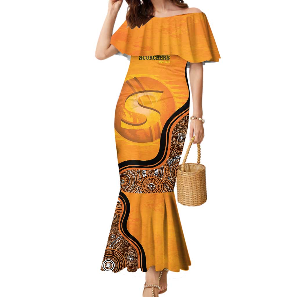 Custom Perth Scorchers Family Matching Mermaid Dress and Hawaiian Shirt Indigenous Art - Grunge Style