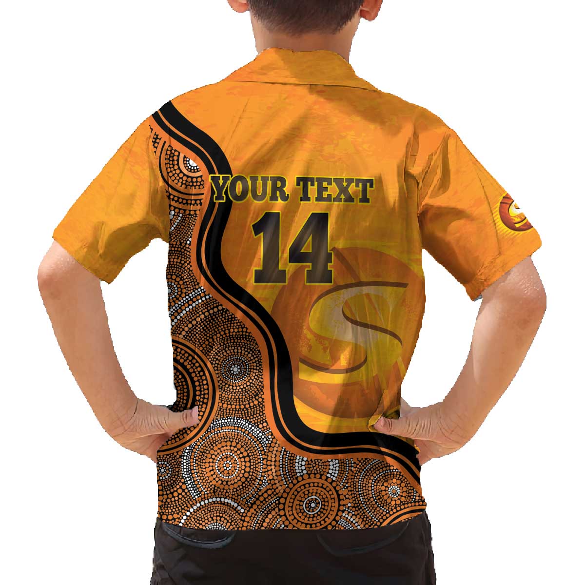 Custom Perth Scorchers Family Matching Off The Shoulder Long Sleeve Dress and Hawaiian Shirt Indigenous Art - Grunge Style