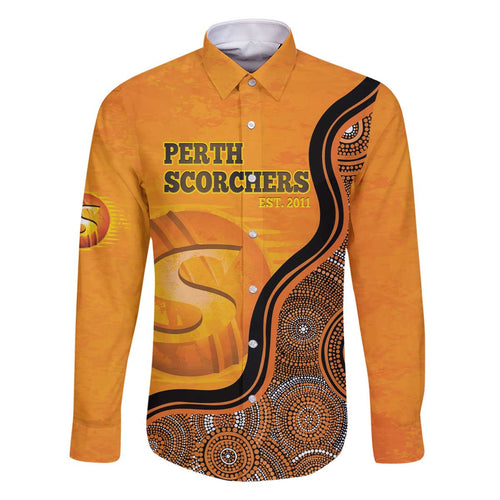 Custom Perth Scorchers Family Matching Off The Shoulder Long Sleeve Dress and Hawaiian Shirt Indigenous Art - Grunge Style