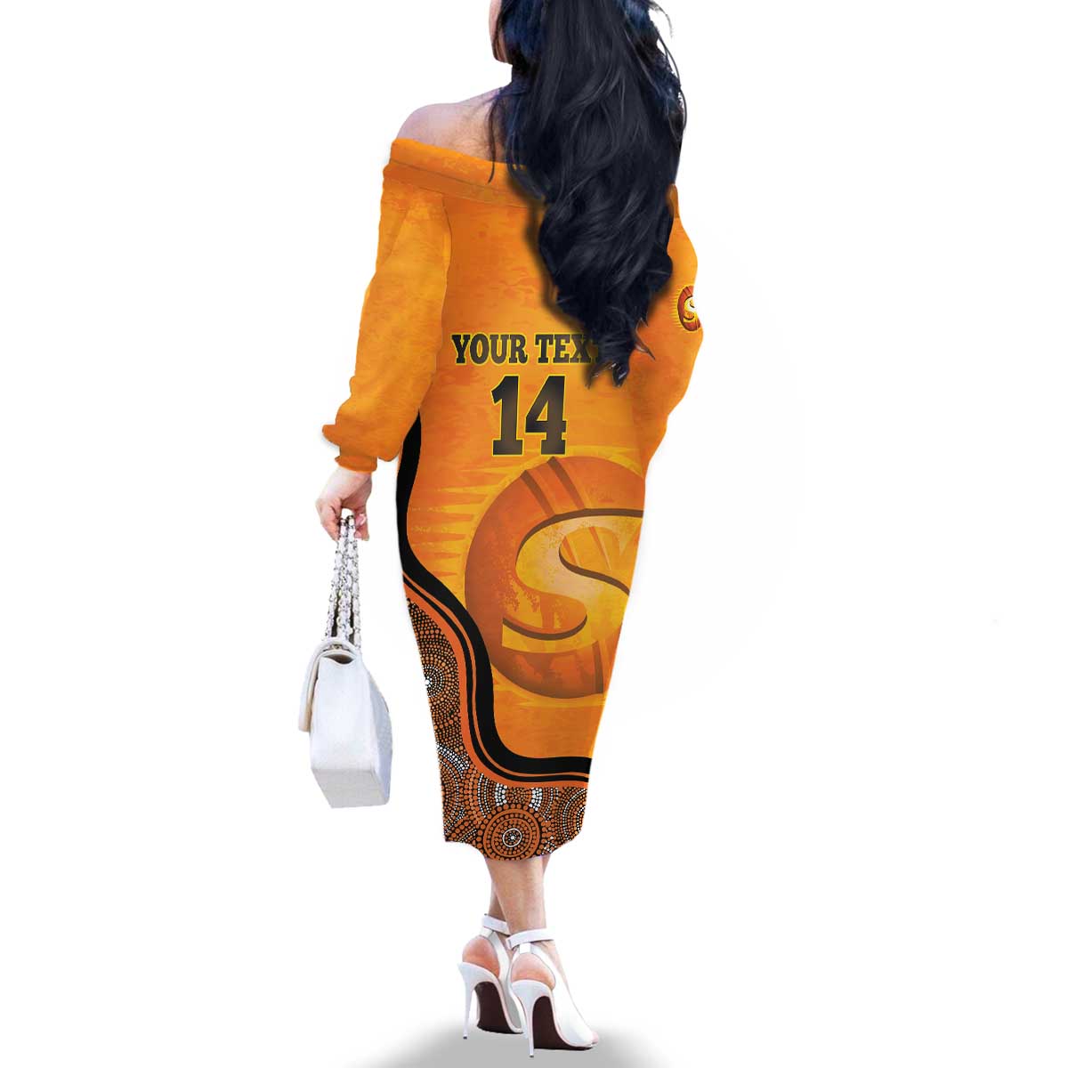 Custom Perth Scorchers Family Matching Off The Shoulder Long Sleeve Dress and Hawaiian Shirt Indigenous Art - Grunge Style