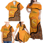Custom Perth Scorchers Family Matching Off Shoulder Maxi Dress and Hawaiian Shirt Indigenous Art - Grunge Style