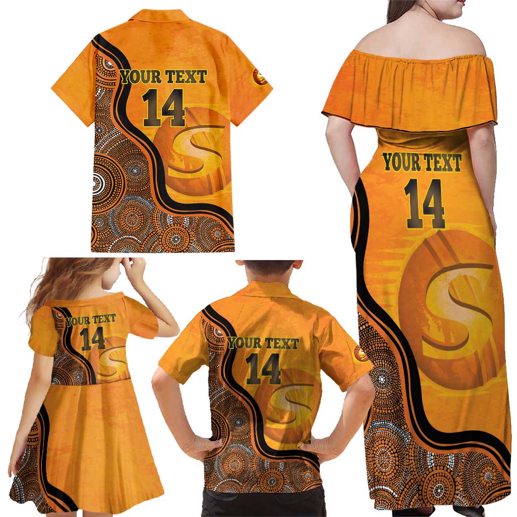 Custom Perth Scorchers Family Matching Off Shoulder Maxi Dress and Hawaiian Shirt Indigenous Art - Grunge Style