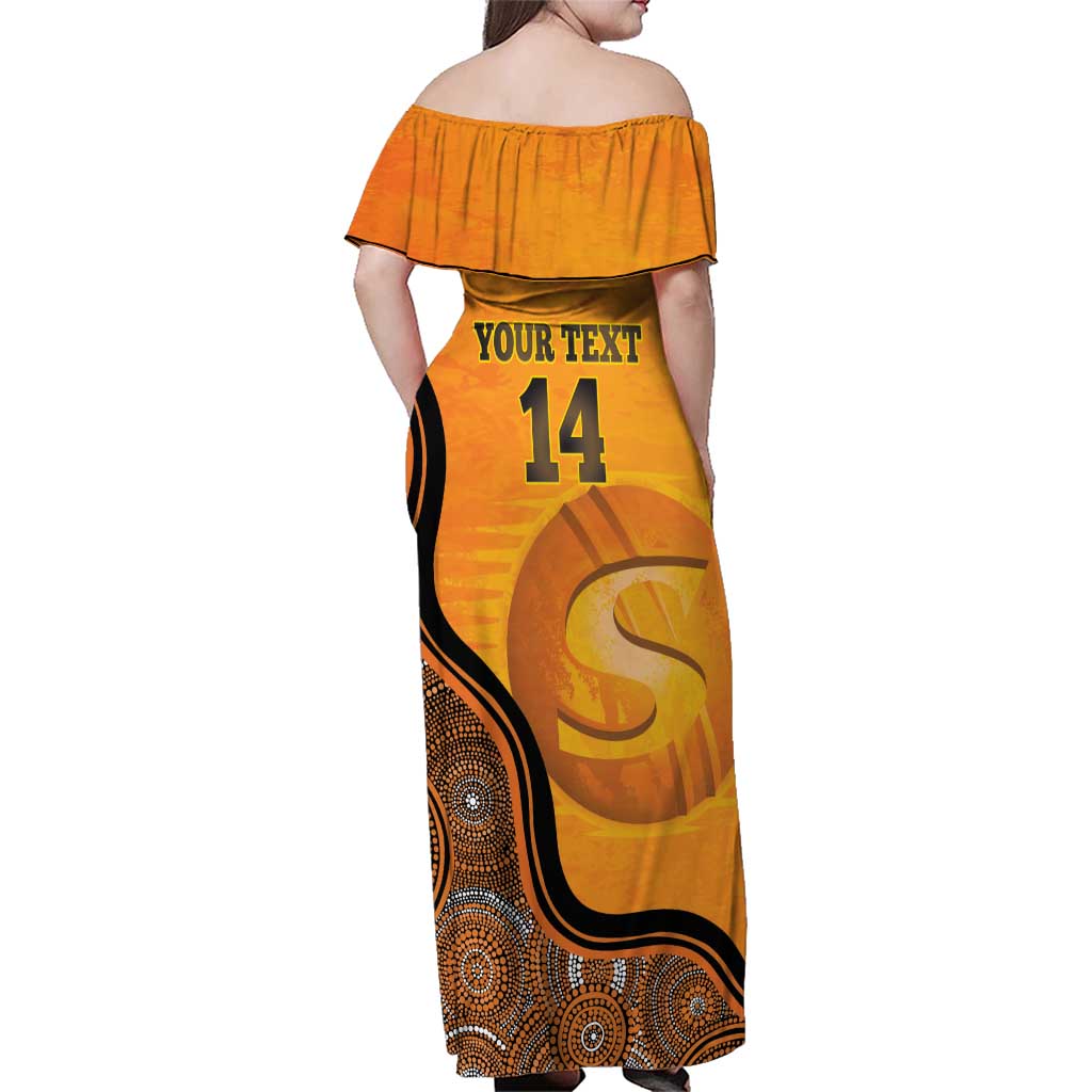 Custom Perth Scorchers Family Matching Off Shoulder Maxi Dress and Hawaiian Shirt Indigenous Art - Grunge Style