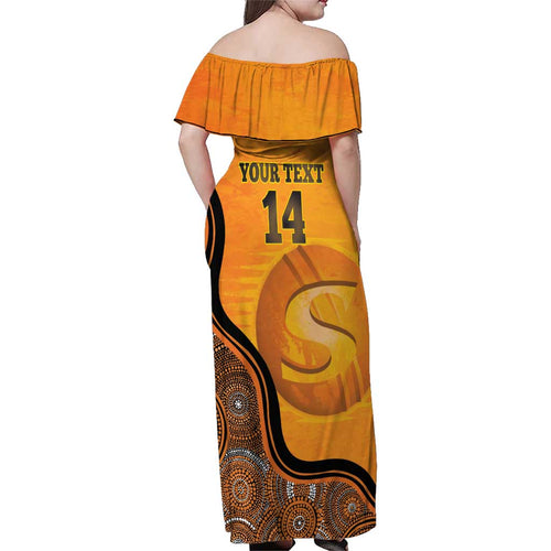 Custom Perth Scorchers Family Matching Off Shoulder Maxi Dress and Hawaiian Shirt Indigenous Art - Grunge Style