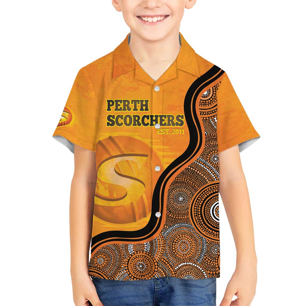 Custom Perth Scorchers Family Matching Off Shoulder Maxi Dress and Hawaiian Shirt Indigenous Art - Grunge Style
