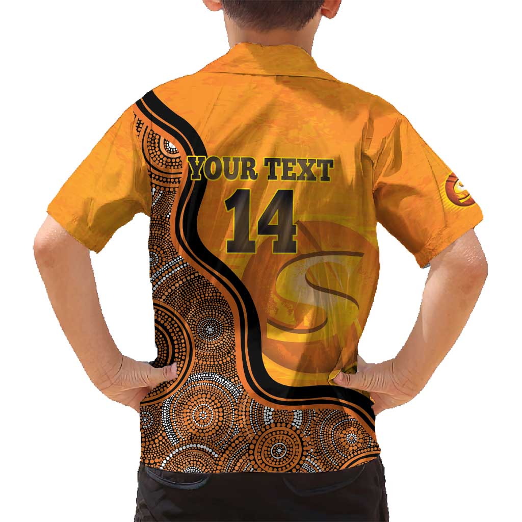 Custom Perth Scorchers Family Matching Off Shoulder Short Dress and Hawaiian Shirt Indigenous Art - Grunge Style