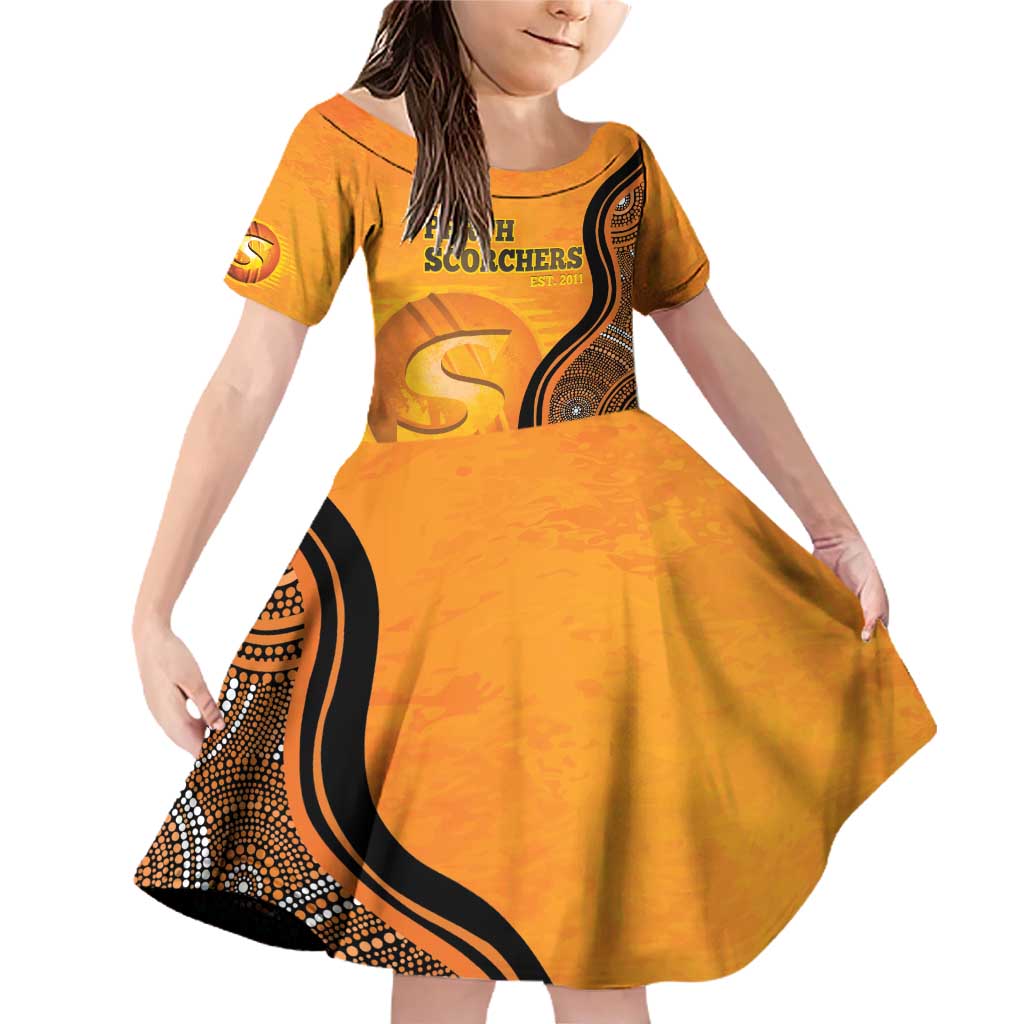 Custom Perth Scorchers Family Matching Off Shoulder Short Dress and Hawaiian Shirt Indigenous Art - Grunge Style