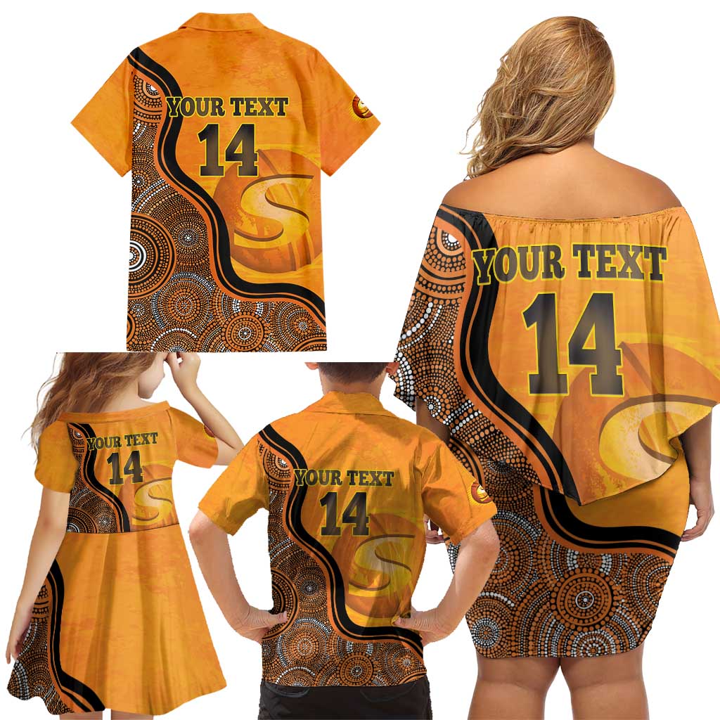 Custom Perth Scorchers Family Matching Off Shoulder Short Dress and Hawaiian Shirt Indigenous Art - Grunge Style