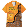 Custom Perth Scorchers Family Matching Off Shoulder Short Dress and Hawaiian Shirt Indigenous Art - Grunge Style