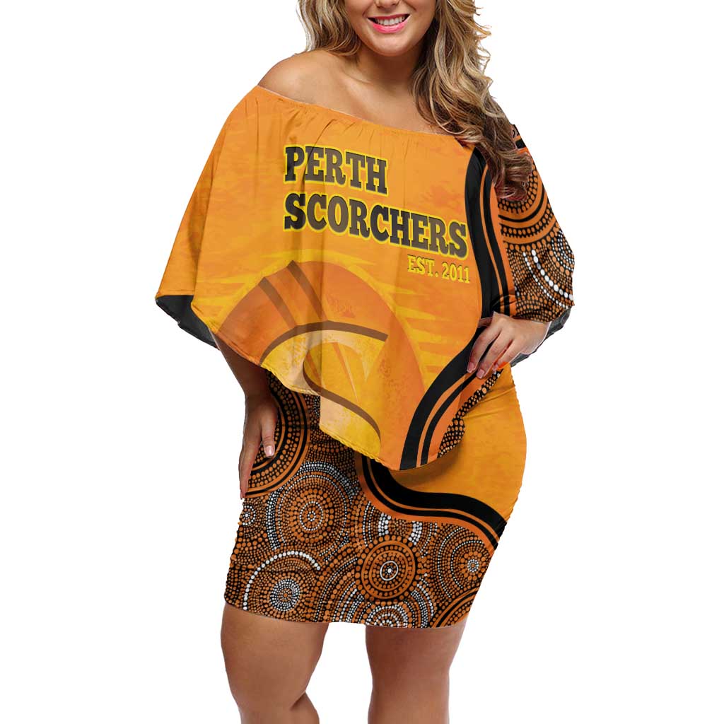 Custom Perth Scorchers Family Matching Off Shoulder Short Dress and Hawaiian Shirt Indigenous Art - Grunge Style