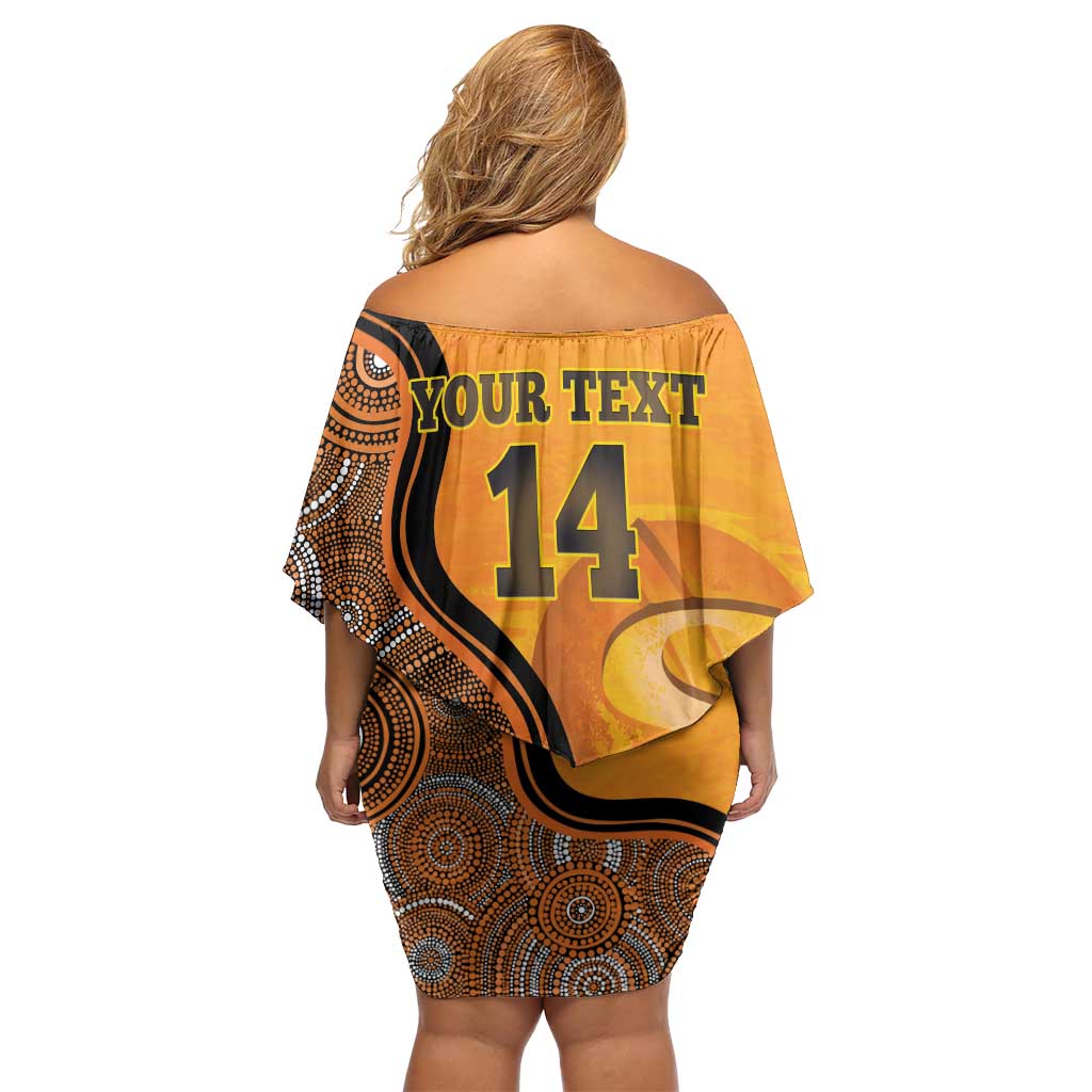 Custom Perth Scorchers Family Matching Off Shoulder Short Dress and Hawaiian Shirt Indigenous Art - Grunge Style