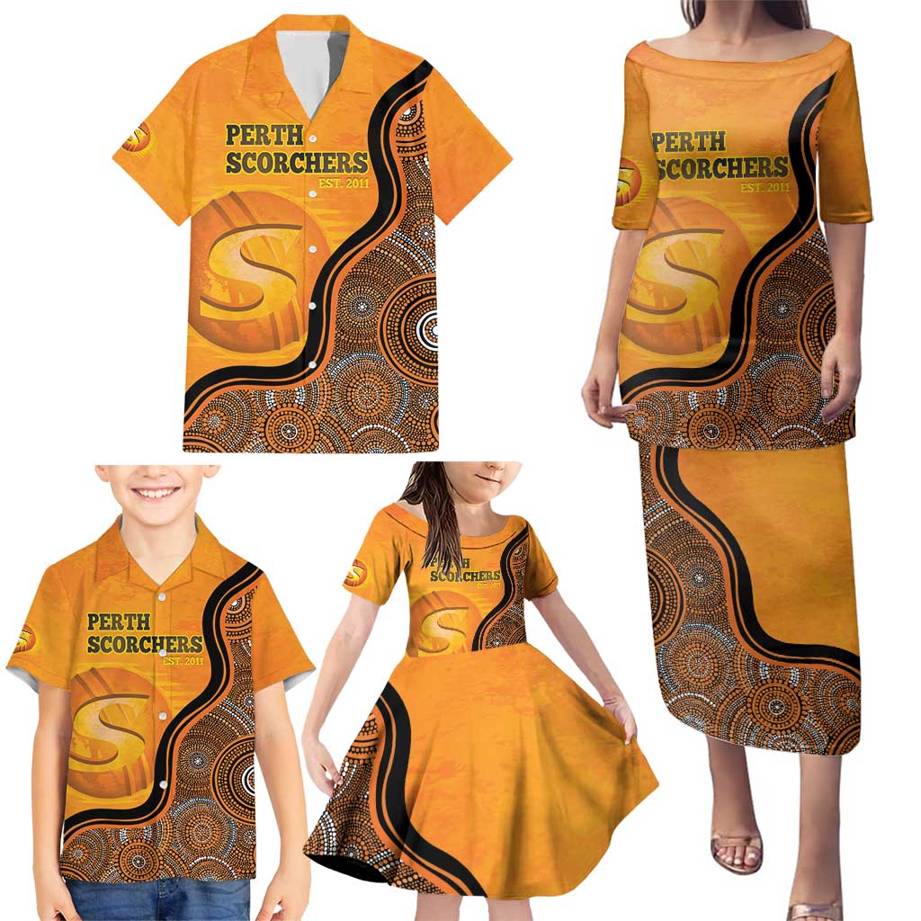 Custom Perth Scorchers Family Matching Puletasi and Hawaiian Shirt Indigenous Art - Grunge Style