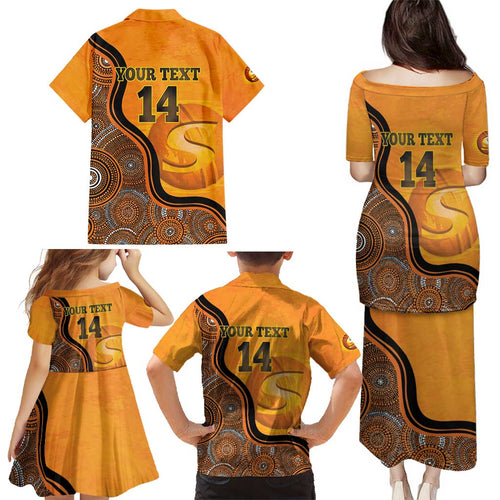 Custom Perth Scorchers Family Matching Puletasi and Hawaiian Shirt Indigenous Art - Grunge Style