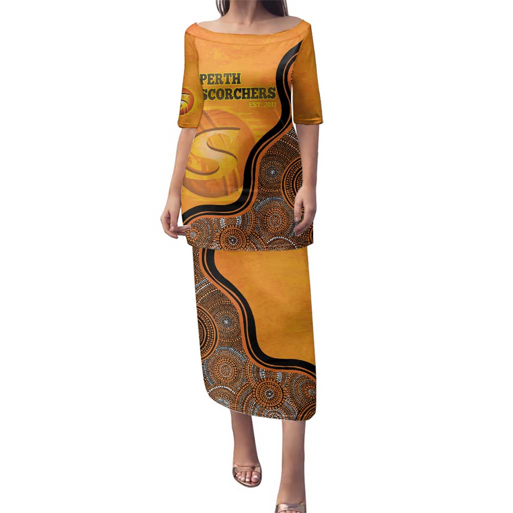 Custom Perth Scorchers Family Matching Puletasi and Hawaiian Shirt Indigenous Art - Grunge Style