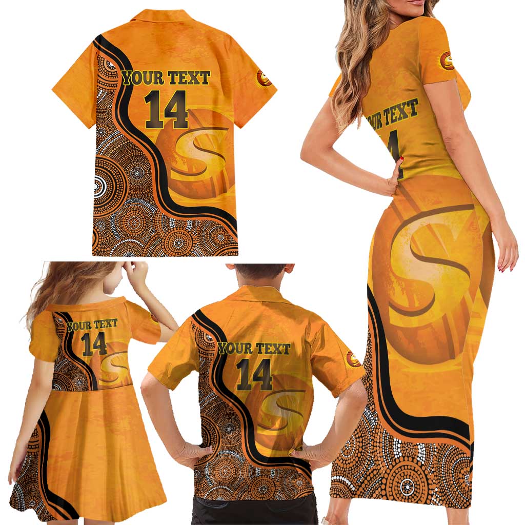 Custom Perth Scorchers Family Matching Short Sleeve Bodycon Dress and Hawaiian Shirt Indigenous Art - Grunge Style
