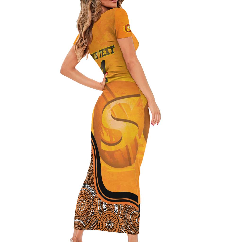 Custom Perth Scorchers Family Matching Short Sleeve Bodycon Dress and Hawaiian Shirt Indigenous Art - Grunge Style