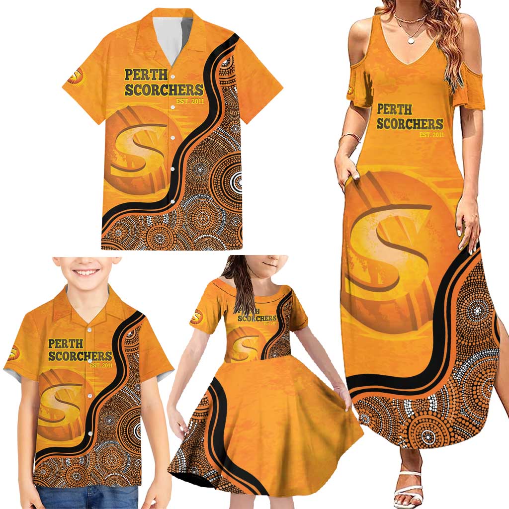 Custom Perth Scorchers Family Matching Summer Maxi Dress and Hawaiian Shirt Indigenous Art - Grunge Style