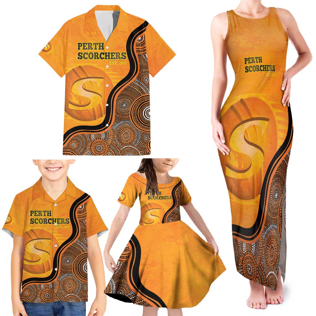 Custom Perth Scorchers Family Matching Tank Maxi Dress and Hawaiian Shirt Indigenous Art - Grunge Style