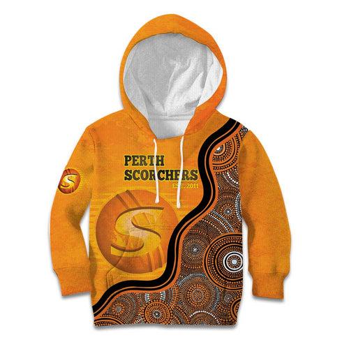 Custom Perth Scorchers Kid Hoodie Indigenous Art - Grunge Style