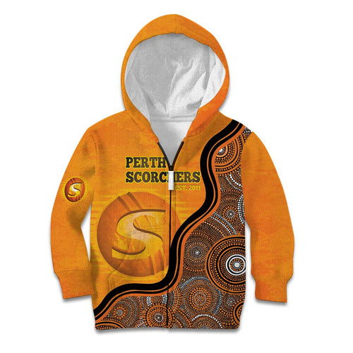 Custom Perth Scorchers Kid Hoodie Indigenous Art - Grunge Style
