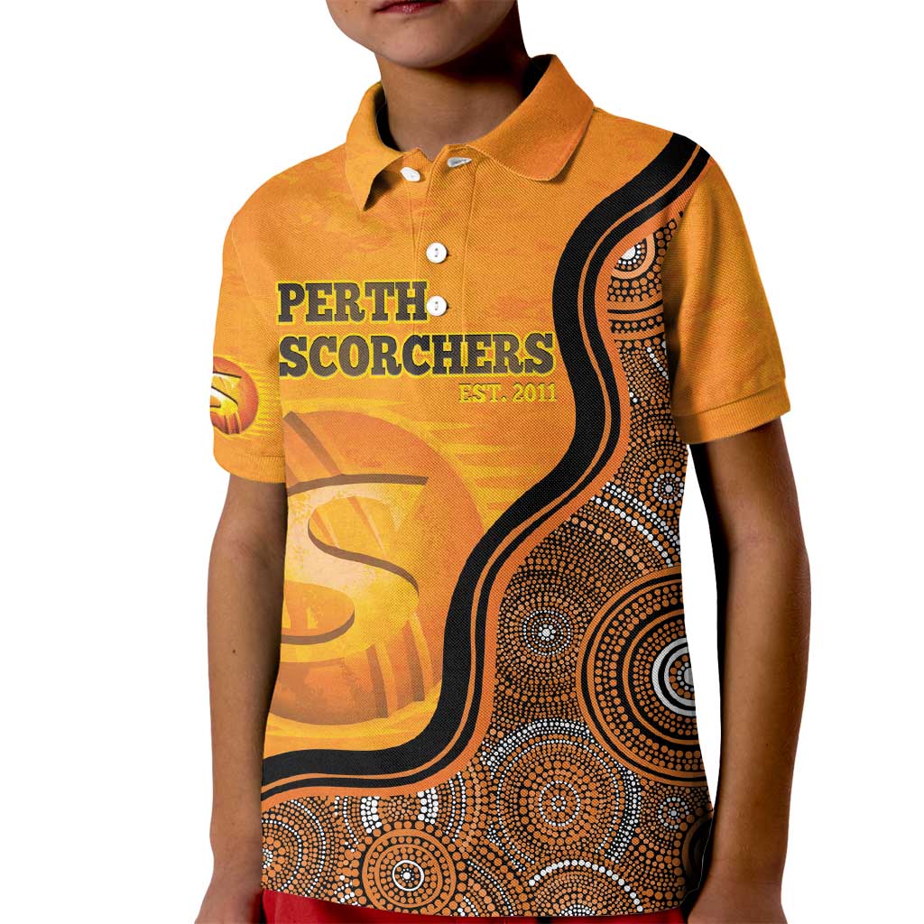 Custom Perth Scorchers Kid Polo Shirt Indigenous Art - Grunge Style
