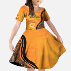 Custom Perth Scorchers Kid Short Sleeve Dress Indigenous Art - Grunge Style