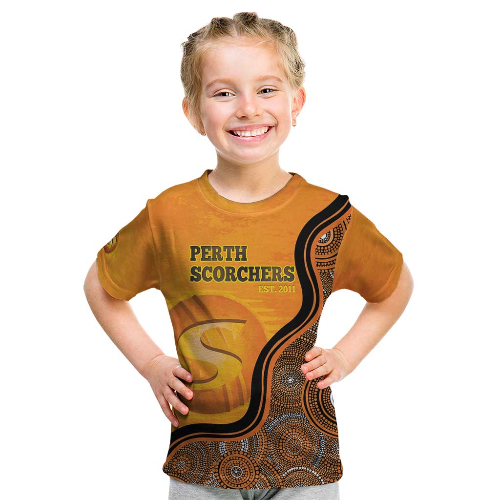 Custom Perth Scorchers Kid T Shirt Indigenous Art - Grunge Style