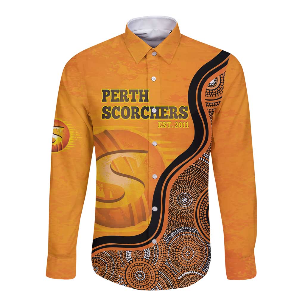 Custom Perth Scorchers Long Sleeve Button Shirt Indigenous Art - Grunge Style