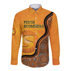 Custom Perth Scorchers Long Sleeve Button Shirt Indigenous Art - Grunge Style