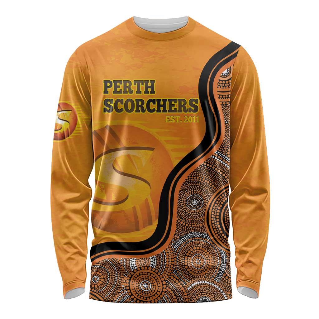 Custom Perth Scorchers Long Sleeve Shirt Indigenous Art - Grunge Style