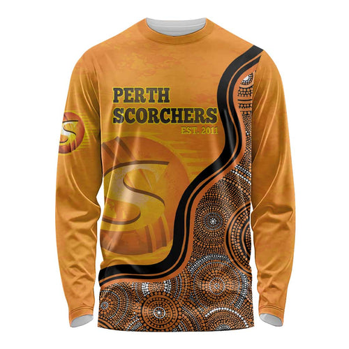 Custom Perth Scorchers Long Sleeve Shirt Indigenous Art - Grunge Style