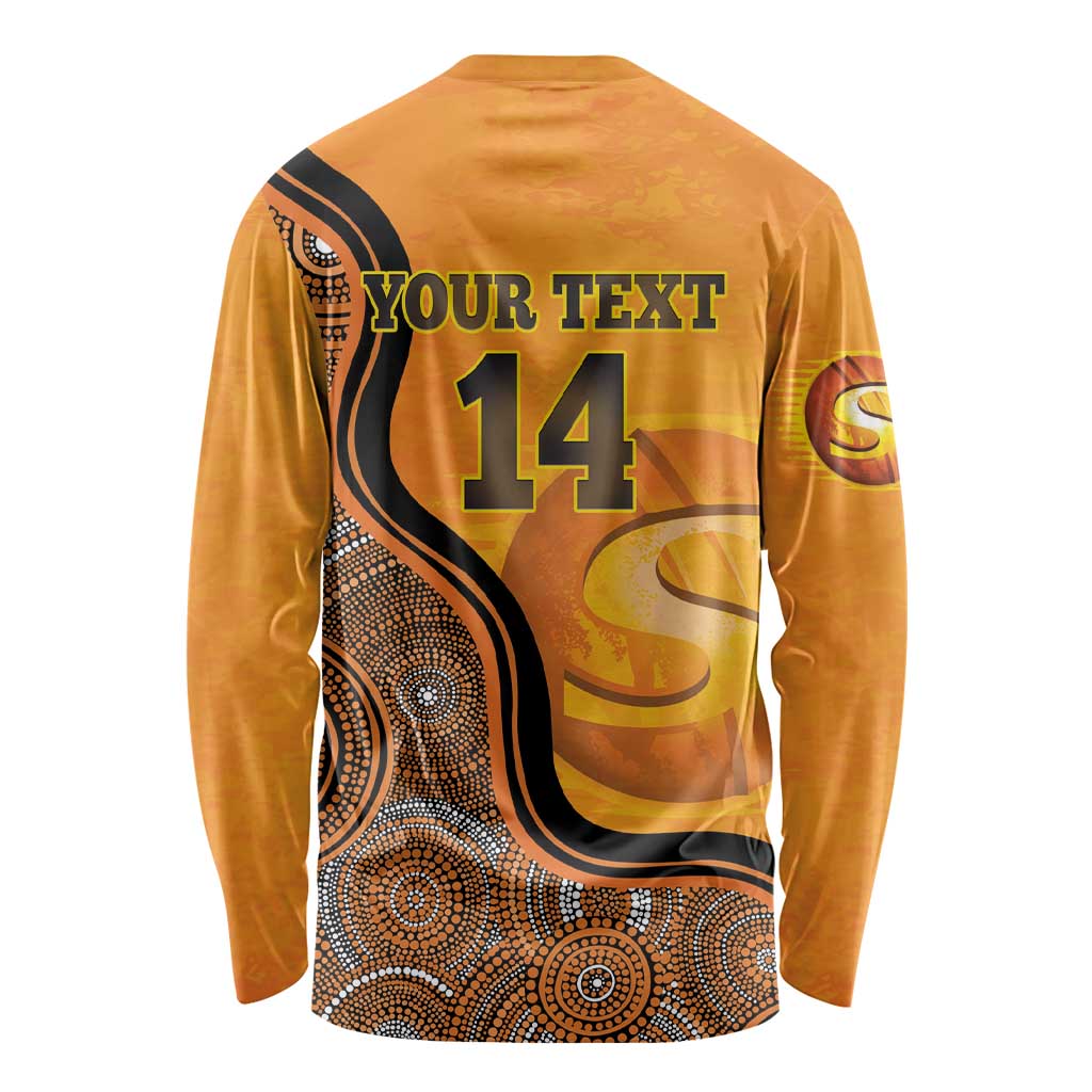 Custom Perth Scorchers Long Sleeve Shirt Indigenous Art - Grunge Style