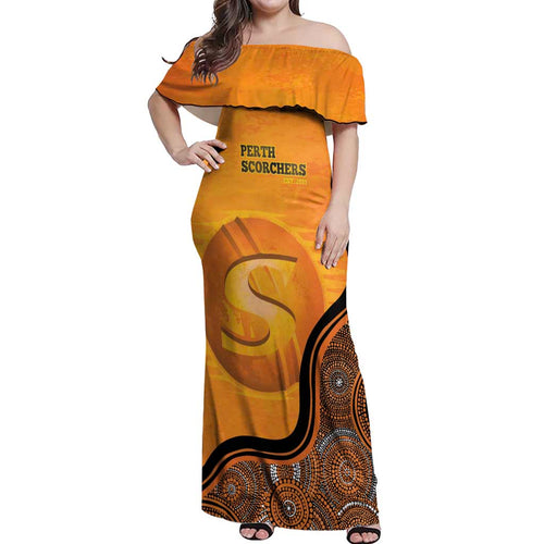 Custom Perth Scorchers Off Shoulder Maxi Dress Indigenous Art - Grunge Style