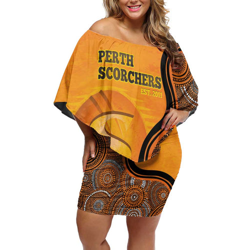 Custom Perth Scorchers Off Shoulder Short Dress Indigenous Art - Grunge Style