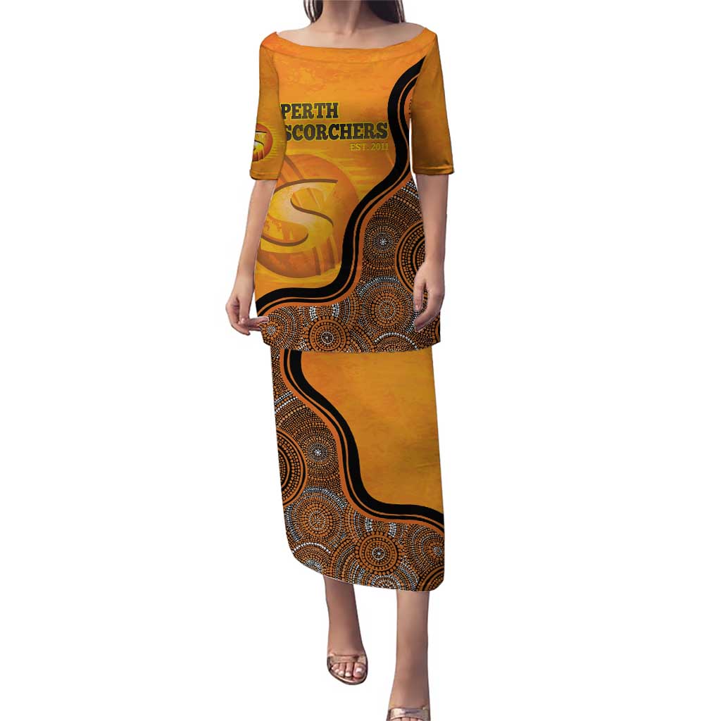 Custom Perth Scorchers Puletasi Indigenous Art - Grunge Style