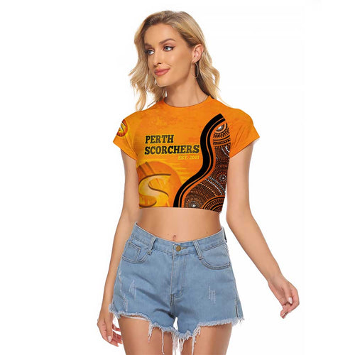 Custom Perth Scorchers Raglan Cropped T Shirt Indigenous Art - Grunge Style