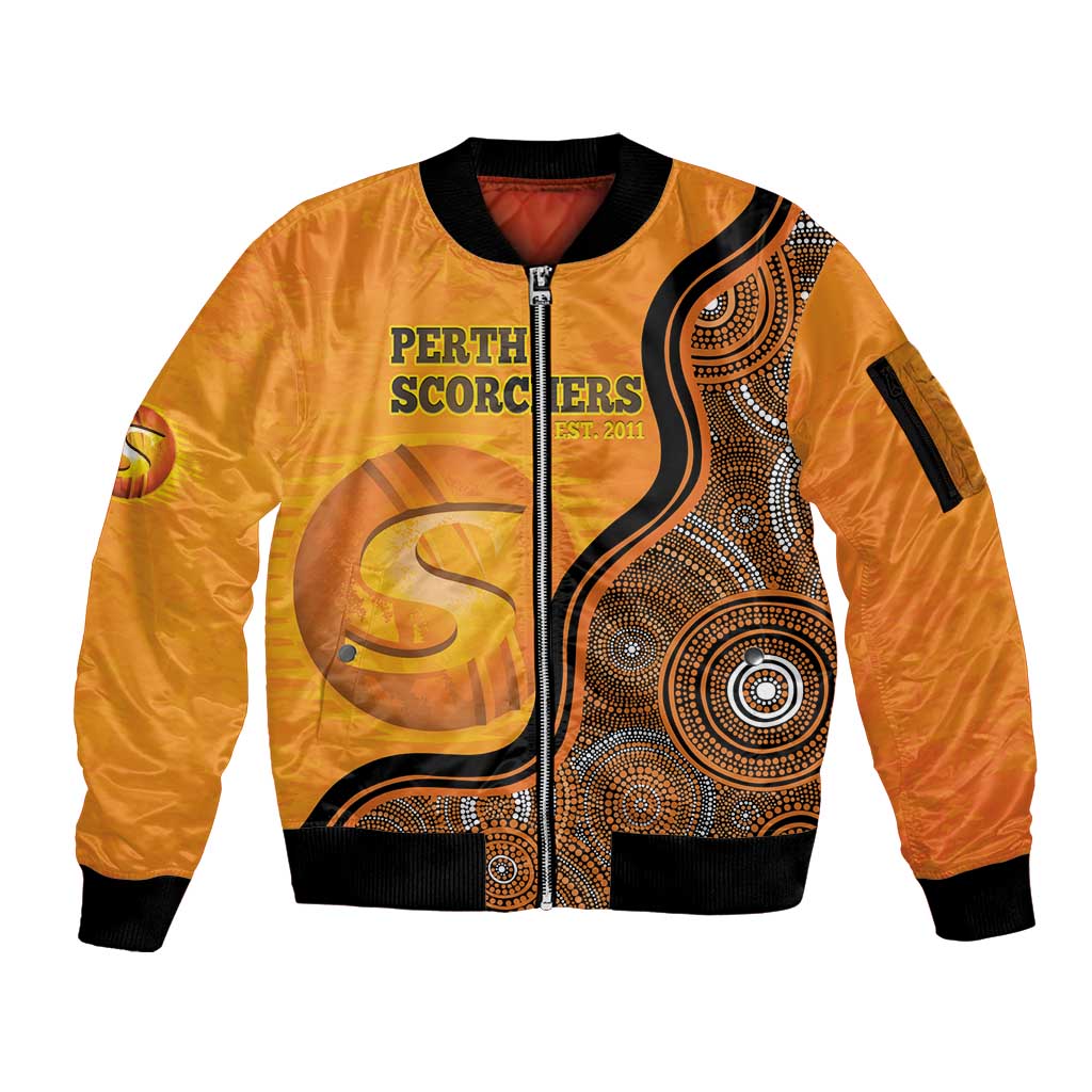 Custom Perth Scorchers Sleeve Zip Bomber Jacket Indigenous Art - Grunge Style