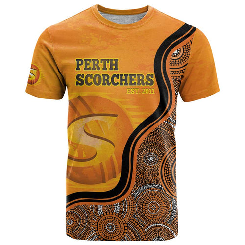 Custom Perth Scorchers T Shirt Indigenous Art - Grunge Style