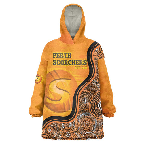 Custom Perth Scorchers Wearable Blanket Hoodie Indigenous Art - Grunge Style