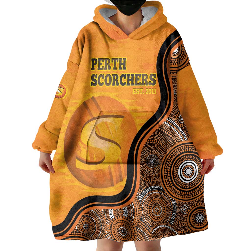 Custom Perth Scorchers Wearable Blanket Hoodie Indigenous Art - Grunge Style