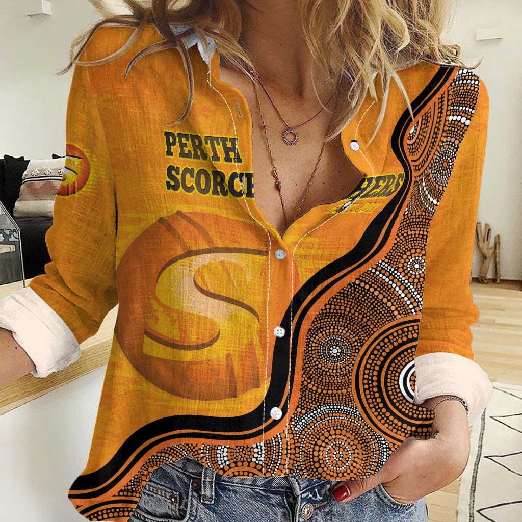 Custom Perth Scorchers Women Casual Shirt Indigenous Art - Grunge Style