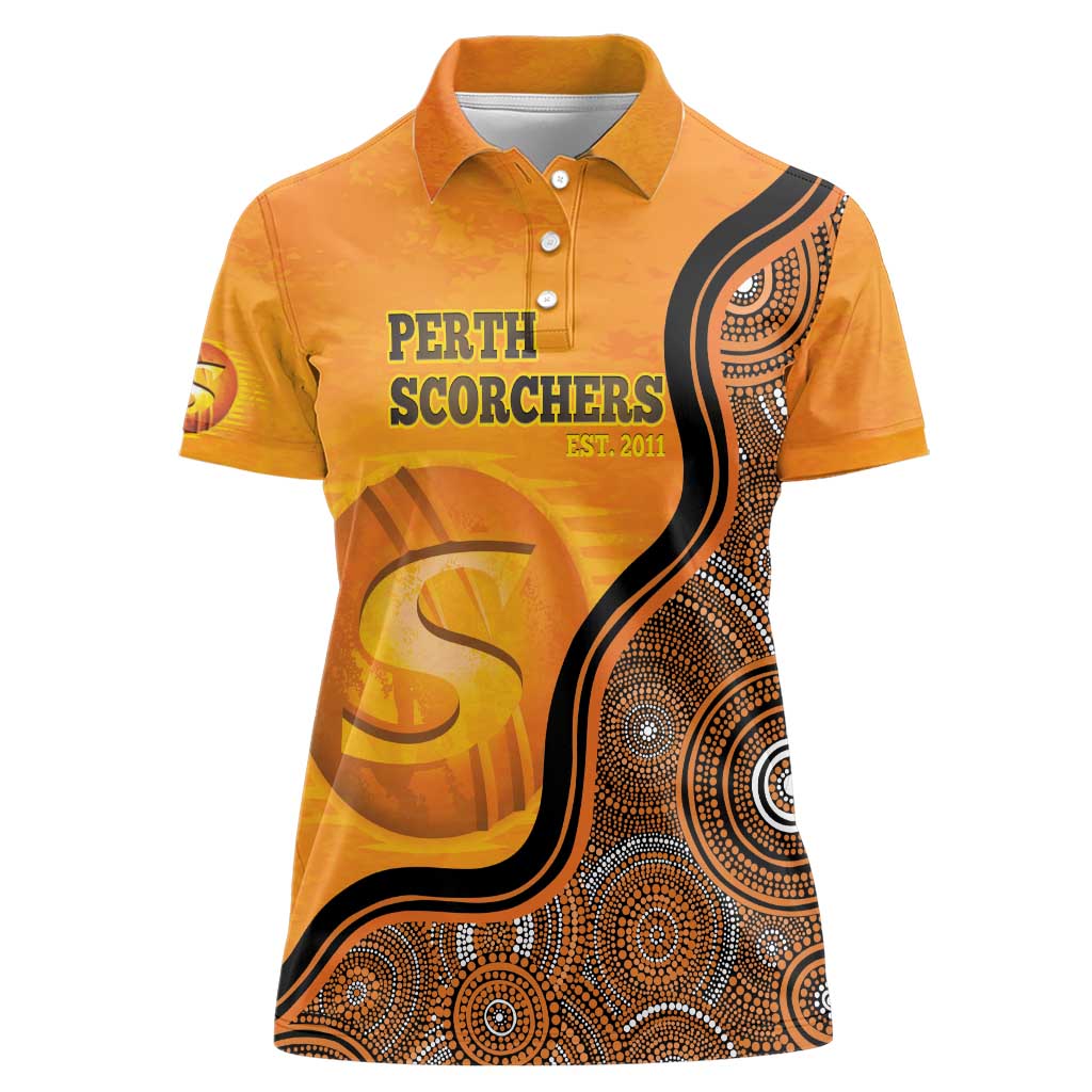 Custom Perth Scorchers Women Polo Shirt Indigenous Art - Grunge Style
