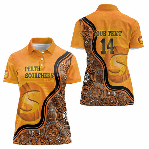 Custom Perth Scorchers Women Polo Shirt Indigenous Art - Grunge Style