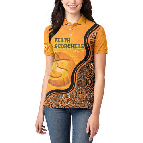 Custom Perth Scorchers Women Polo Shirt Indigenous Art - Grunge Style