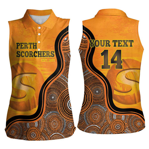 Custom Perth Scorchers Women Sleeveless Polo Shirt Indigenous Art - Grunge Style